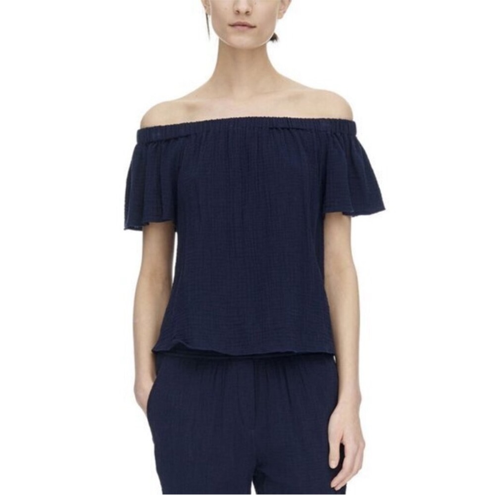 Rebecca Taylor Off Shoulder Navy Top